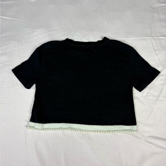 Black Cropped T-Shirt with Beaded Hem - Picture 6 of 7